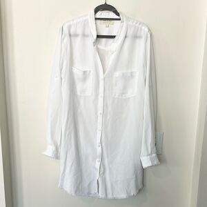Anthropologie Cloth & Stone White Western Style Shirt Dress L